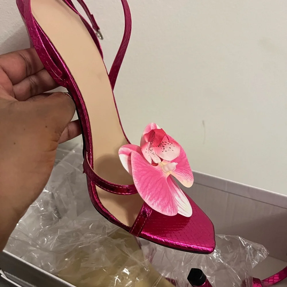 Women's Pink Strappy Sandals with Floral Accent